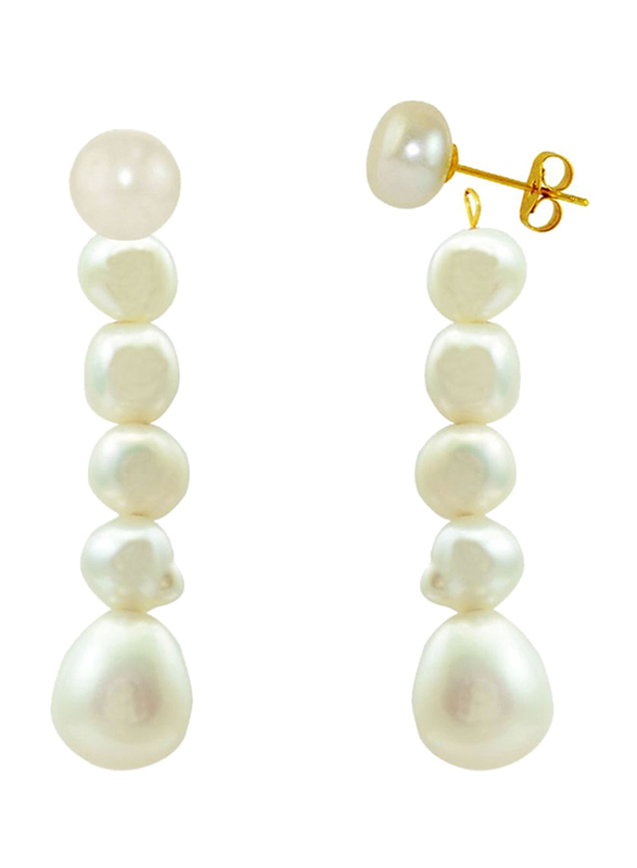 Vera Perla 18K Yellow Gold Stud, with Dangle Earrings for Women, with Pearl Stone, White