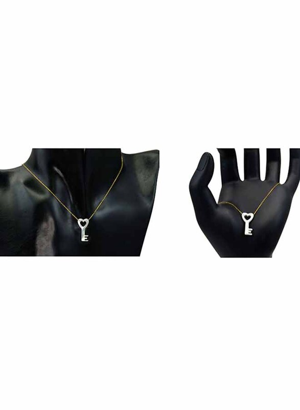 Vera Perla 2-Pieces 18K Gold Jewellery Set for Women, with Necklace and Bracelet, with Key Shape Mother of Pearl stone, Gold/Jade