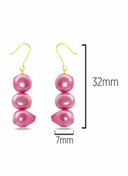 Vera Perla 10 Karat Gold Drop Earrings for Women, with Pearl Stones, Pink