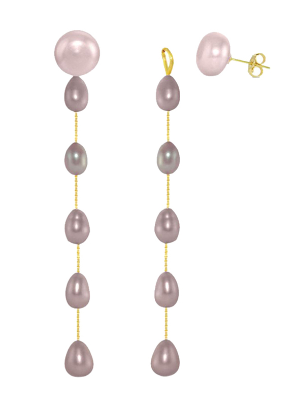 Vera Perla 18K Gold Drop Earrings for Women, with 7mm Pearl Stone, Purple/Gold