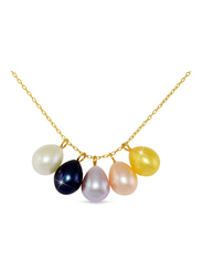 Vera Perla 10K Gold Chain Necklace for Women with 5-In-1 Pearl Pendant, Black/White/Yellow/Purple/Pink