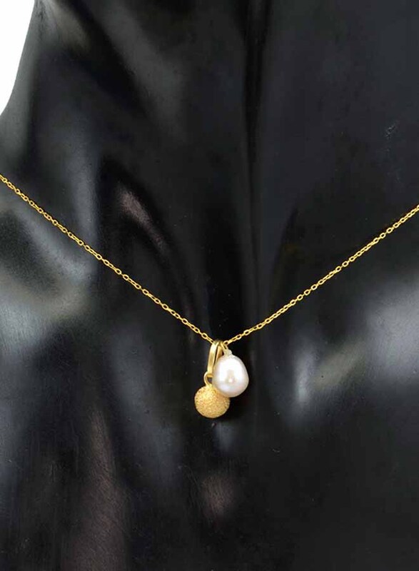 Vera Perla 18K Solid Gold Pendant Necklace for Women, with 7-13mm Pearl Stone, Gold/White