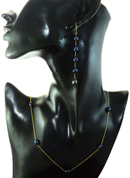 Vera Perla 2-Pieces 18K Gold Jewellery Set for Women, with Pearls Stone, Necklace and Earrings, Gold/Black