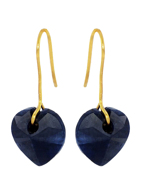 Vera Perla 10K Gold Drop Earrings for Women, with Sapphire Heart Stone, Blue