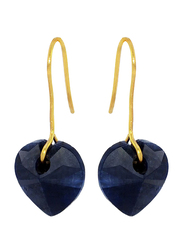 Vera Perla 10K Gold Drop Earrings for Women, with Sapphire Heart Stone, Blue