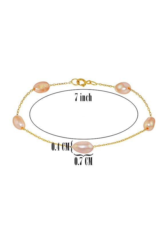Vera Perla 10K Yellow Gold Chain Bracelet for Women, with 7mm Pearl Stone, Gold/Beige