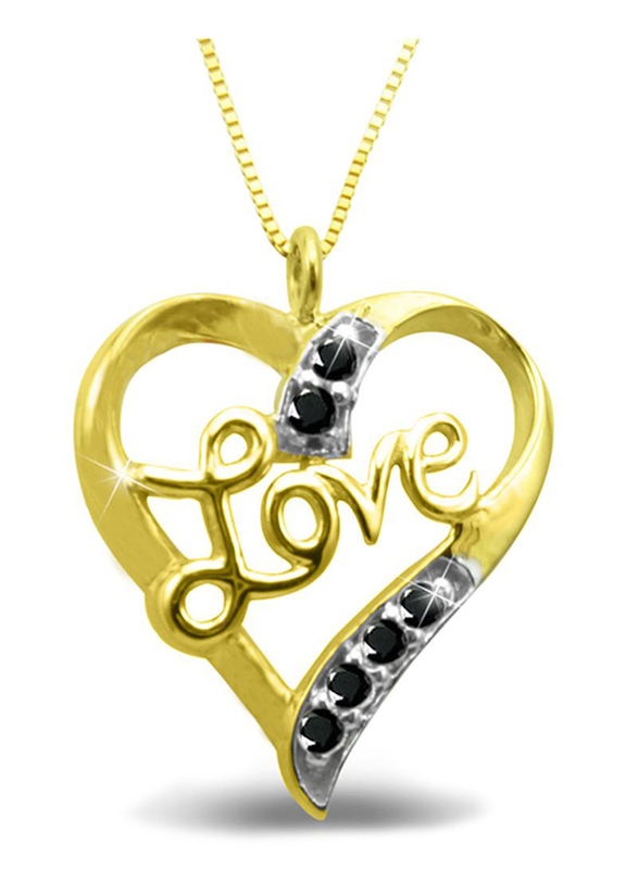 Vera Perla 18K Gold Heart Pendant Necklace for Women, with Diamond Studded, Gold/Black