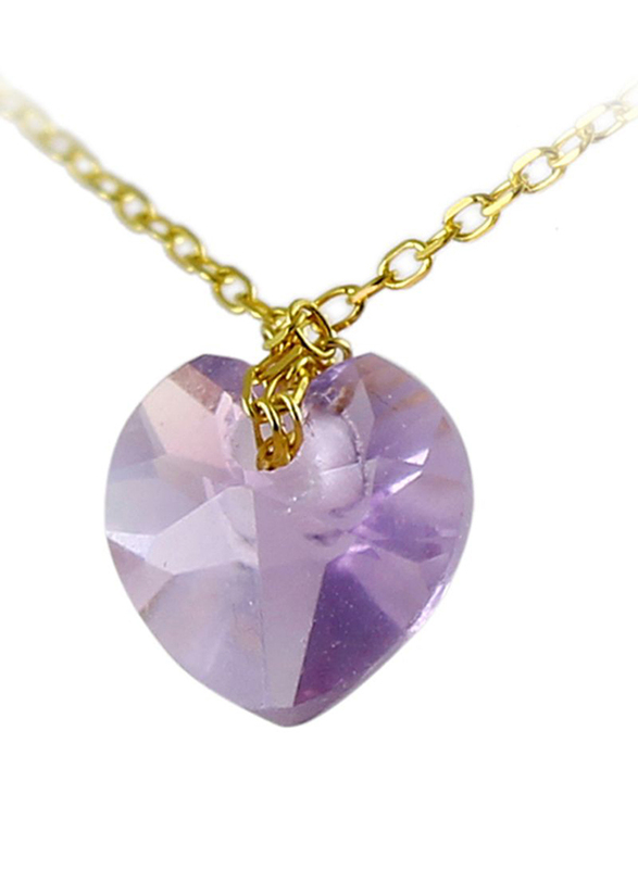 Vera Perla 10K Yellow Gold Necklace for Women, with 7mm Amethyst Stone Pendant, Gold/Purple
