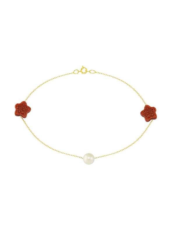 

Vera Perla 10k Gold Chain Bracelet for Women, with Star Sunstone and Pearl, Gold/Red/White