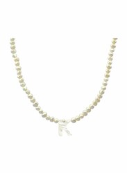 Vera Perla 10K Gold Strand Pendant Necklace for Women, with Letter K and Pearl Stones, White