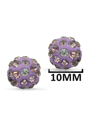 Vera Perla 18K Solid Yellow Gold Simple Ball Earrings for Women, with 10mm Crystal Ball, Purple/Gold