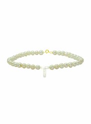 Vera Perla 18K Gold Strand Beaded Bracelet for Women, with Letter T Mother of Pearl and Pearl Stone, White