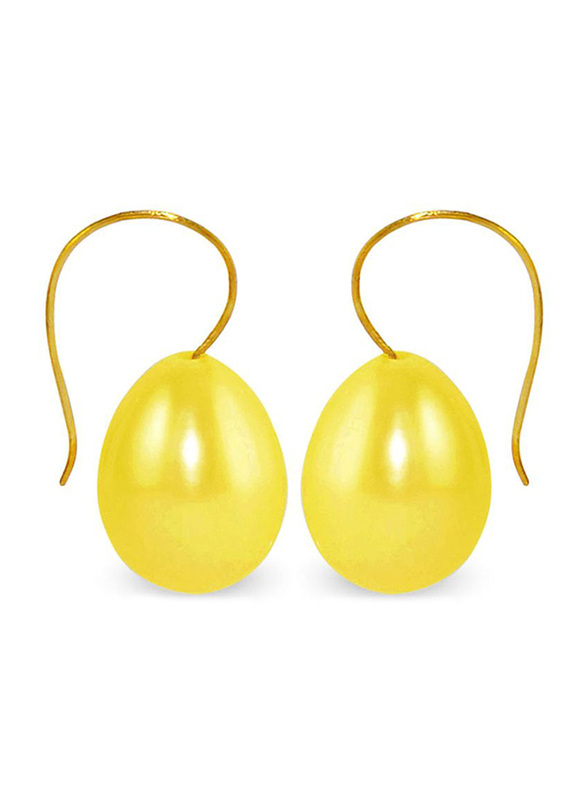 Vera Perla 18K Gold Dangle Earrings for Women, with Pearl Stone, Yellow
