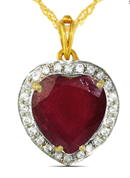 Vera Perla 18K Gold Necklace for Women, with 0.14ct Diamonds and Heart Cut Ruby Stone Pendant, 2.5g Pendant, Gold/Red