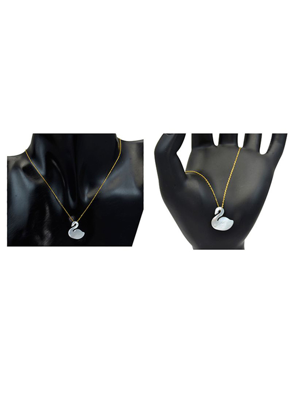 Vera Perla 2-Pieces 18K Gold Pendant Necklace and Bracelet Set for Women, with Swan Shape Mother of Pearl Stone, Off White