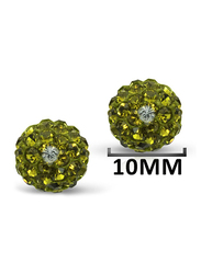 Vera Perla 18K Solid Yellow Gold Simple Ball Earrings for Women, with 10mm Crystal Ball, Green/Gold