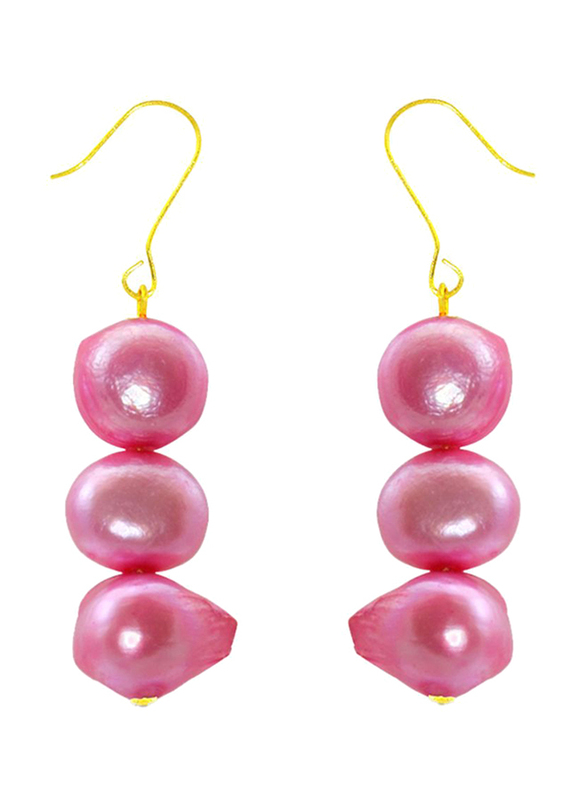 Vera Perla 18K Yellow Gold Dangle Earrings for Women, with Pearl Stone, Pink