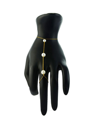 Vera Perla 10K Gold Finger Bracelet Ring for Women, with Gradual Built-In White Pearl Stone, Gold/White