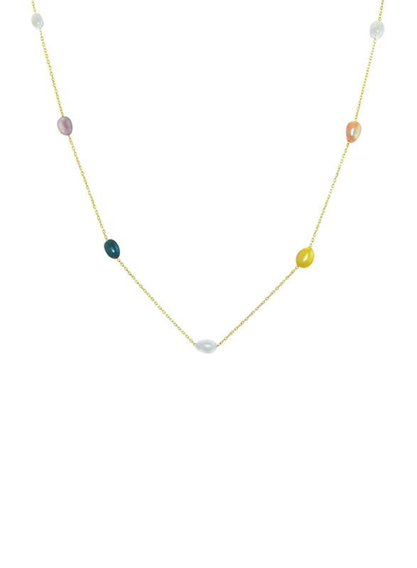 Vera Perla 10K Gold Opera Necklace for Women, with Pearls Stone, Multicolour