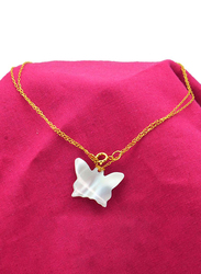 Vera Perla 18K Gold Butterfly Shape Necklace for Women, with Mother of Pearl Stone, Off White