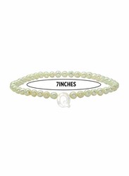 Vera Perla Elastic Stretch Bracelet for Women, with Letter Q Mother of Pearl and Pearl Stone, White