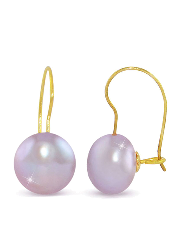 Vera Perla 18K Yellow Gold Drop Earrings for Women, with 7mm Pearl Stone, Purple