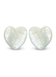 Vera Perla 18K Gold Stud Earrings for Women, with Heart Shape Mother of Pearl Stone, White/Gold