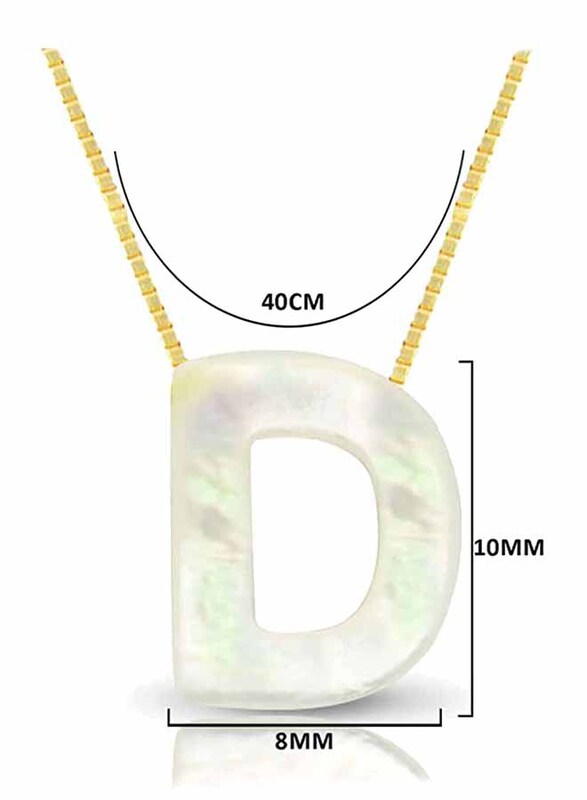 Vera Perla 18k Yellow Gold D Letter Pendant Necklace for Women, with Mother of Pearl Stone, White/Gold