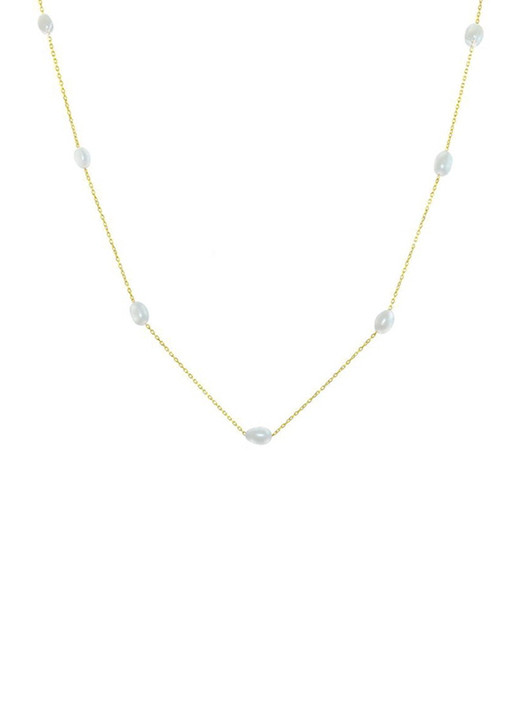 Vera Perla 10K Gold Opera Necklace for Women, with Pearls Stone, Gold/White
