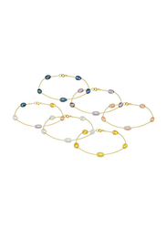 Vera Perla 6-Piece 18K Gold Chain Bracelet Set for Women, with Pearls Stone, Gold/Multicolor
