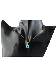 Vera Perla 18K Gold Link Chain Necklace for Women, with 0.12ct Diamonds and Swiss Blue Swiss Blue Swiss Blue Topaz Stone Pendant, Gold/Blue