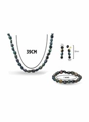 Vera Perla 3-Pieces 10K Gold Jewellery Set for Women, with Necklace, Bracelet and Earrings, with Pearl Stone, Blue