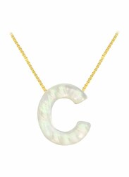 Vera Perla 18k Yellow Gold C Letter Pendant Necklace for Women, with Mother of Pearl Stone, White/Gold