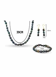 Vera Perla 3-Pieces 10K Gold Jewellery Set for Women, with Necklace, Bracelet and Earrings, with Pearl Stones, Jade