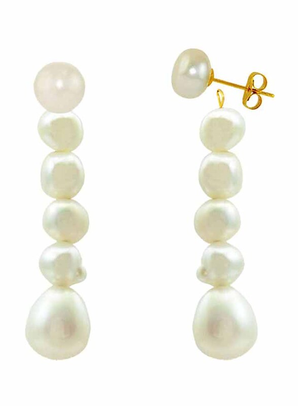 Vera Perla 2-In-1 10K Gold Stud Dangle Earrings for Women, with Pearl Stones, White