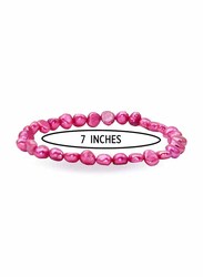 Vera Perla Elastic Stretch Bracelet for Women, with Pearl Stone, Pink