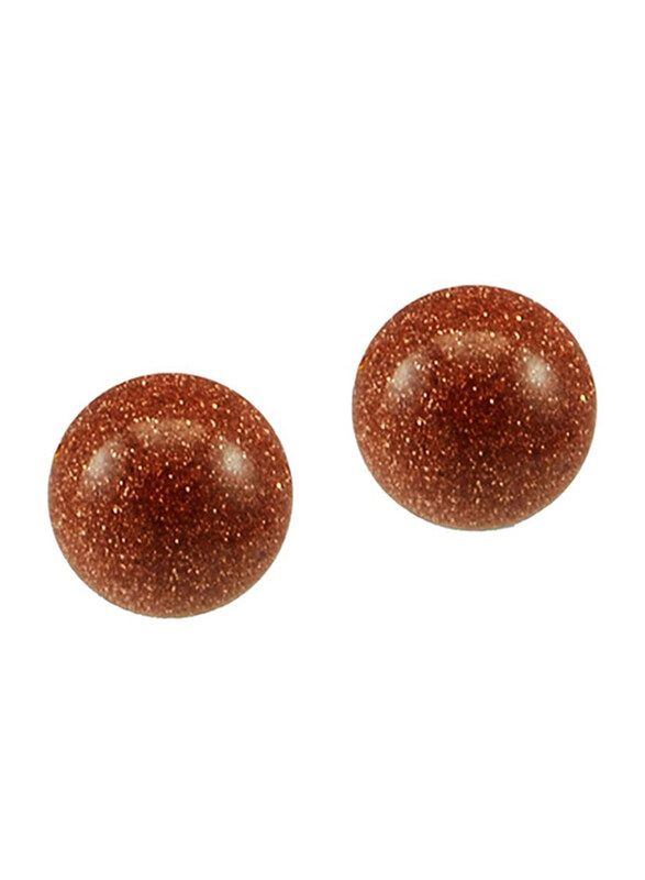 Vera Perla 10K Gold Balls Earrings for Women, with Sunstone, Brown