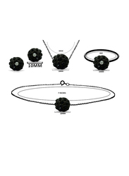 Vera Perla 4-Pieces 18K Solid Black Gold Earrings, Bracelet, Ring and Necklace Set for Women, with 10 mm Crystal Ball, Black