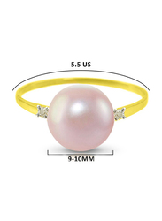 Vera Perla 18k Gold Fashion Ring for Women, with 0.04 ct Diamonds and 9-10mm Pearl, Pink/Gold, US 5.5