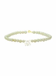 Vera Perla 10K Gold Strand Beaded Bracelet for Women, with Letter M Mother of Pearl and Pearl Stone, White
