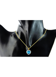 Vera Perla 18K Gold Necklace for Women, with 0.14ct Genuine Diamonds and Swiss Blue Topaz Stone Pendant, 2.5g Pendant, Gold