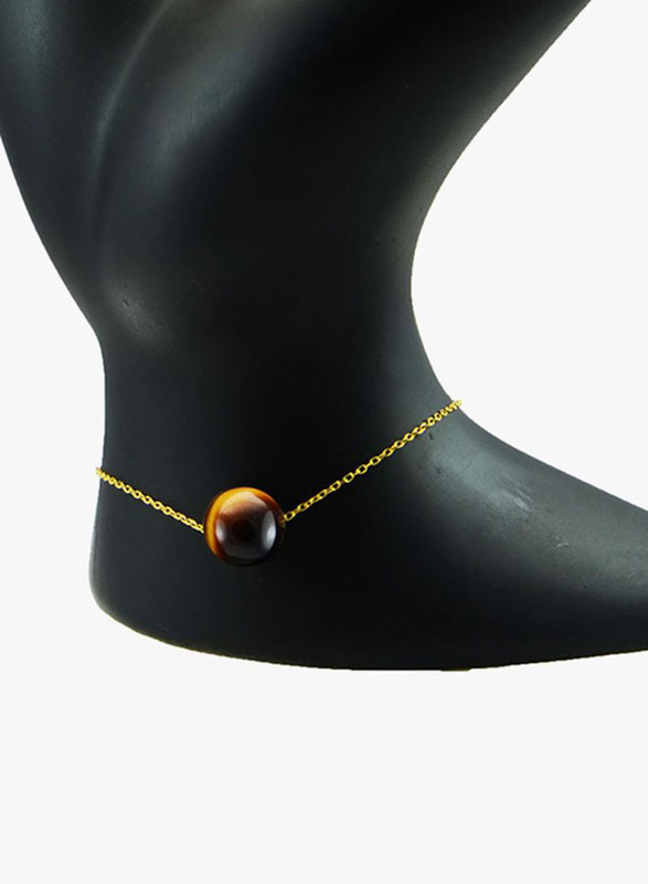 Vera Perla 18K Gold Chain Bracelet for Women, with Tiger Eye Stone, Gold/Brown