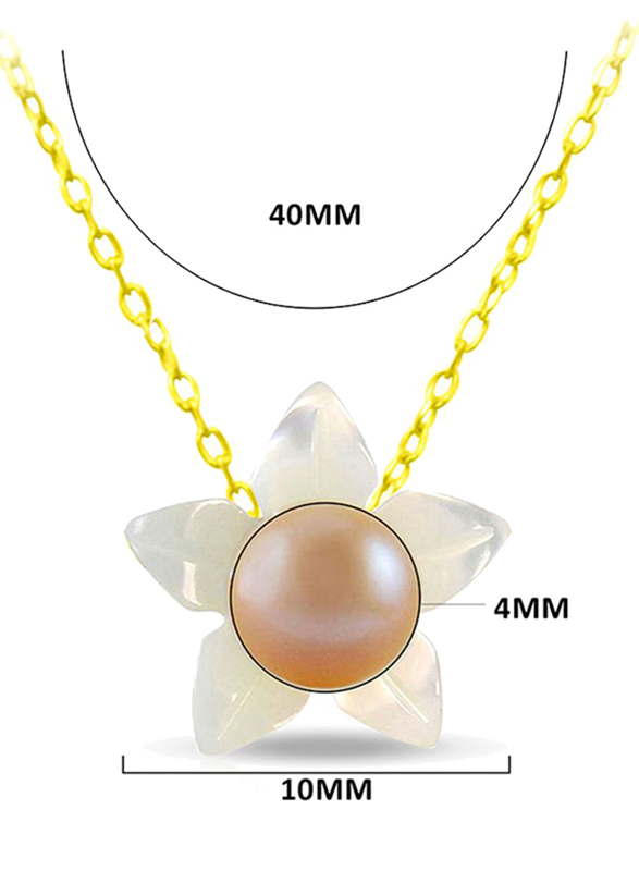 Vera Perla 18k Solid Yellow Gold Chain Necklace for Women, with Mother of Pearl Flower Shape and 4mm Pearl Pendant, White/Rose Gold
