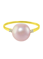 Vera Perla 18k Gold Fashion Ring for Women, with 0.04 ct Diamonds and 9-10mm Pearl, Pink/Gold, US 5.5