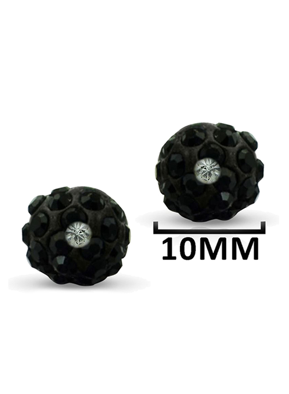 Vera Perla 10K Solid Gold Stud Earrings for Women, with 10 mm Crystal Ball, Gold/Black