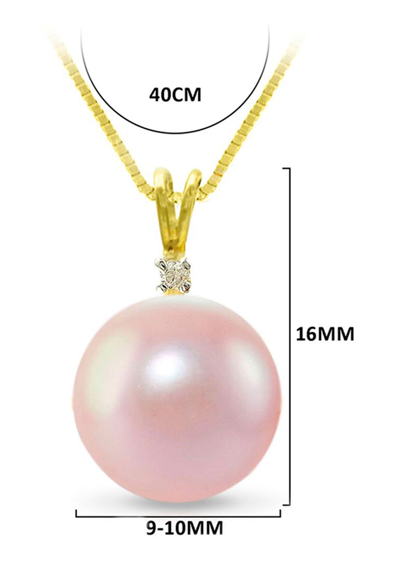 Vera Perla 18K Gold Pendant Necklace for Women, with 0.02ct Genuine Diamonds and 9-10mm Pearl Stone, Pink