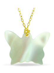Vera Perla 18K Gold Butterfly Shape Necklace for Women, with Mother of Pearl Stone, Off White