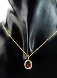 Vera Perla 18K Gold Necklace for Women, with 0.12ct Diamonds and Oval Cut Garnet Stone Pendant, 2.35g Gold/Red