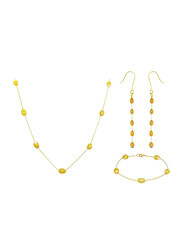 Vera Perla 3-Piece 18K Gold Jewellery Set for Women, with Pearls Stone, Necklace, Bracelet and Earrings, Gold