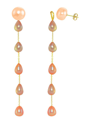 Vera Perla 18K Solid Yellow Gold Simple Dangle Earrings for Women, with Detachable 5mm Pearls Stone, Rose Gold/Gold